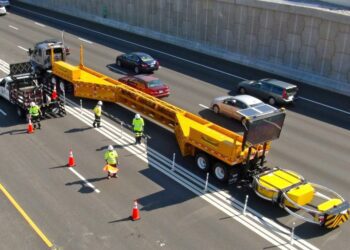 Mobilní bariéra na silnici