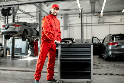Auto mechanics at the car service